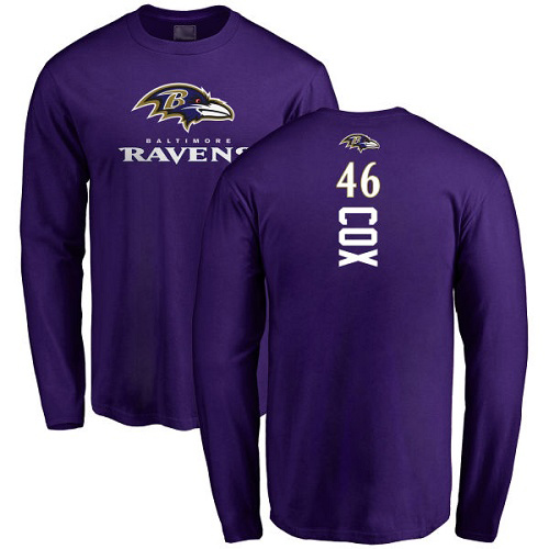 Men Baltimore Ravens Purple Morgan Cox Backer NFL Football #46 Long Sleeve T Shirt